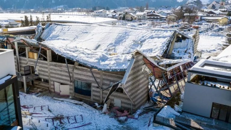 The roof collapsed under the weight of snow