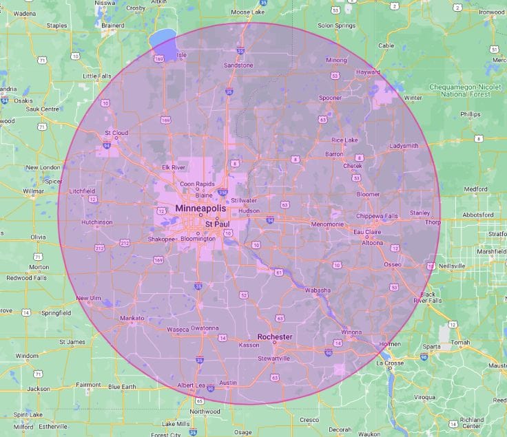 service area map Revive Roofing and Restoration Twin Cities